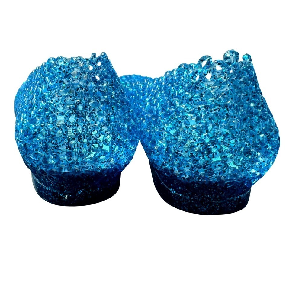 Blue Crystal Jelly Floral 8 Glitter Retro 80's Beach Party Summer Sparkly Flats - Picture 5 of 7